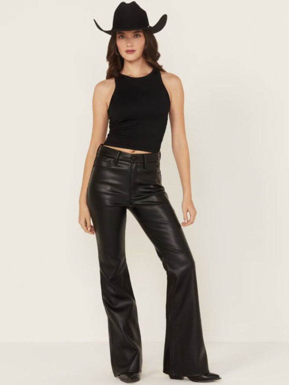 Good American Women's Good Legs High Rise Faux Leather Flare Pants Black Size 29